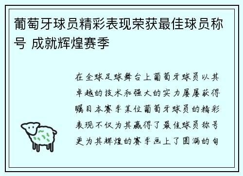 葡萄牙球员精彩表现荣获最佳球员称号 成就辉煌赛季