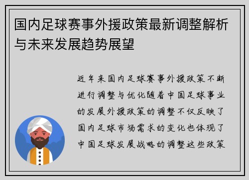 国内足球赛事外援政策最新调整解析与未来发展趋势展望